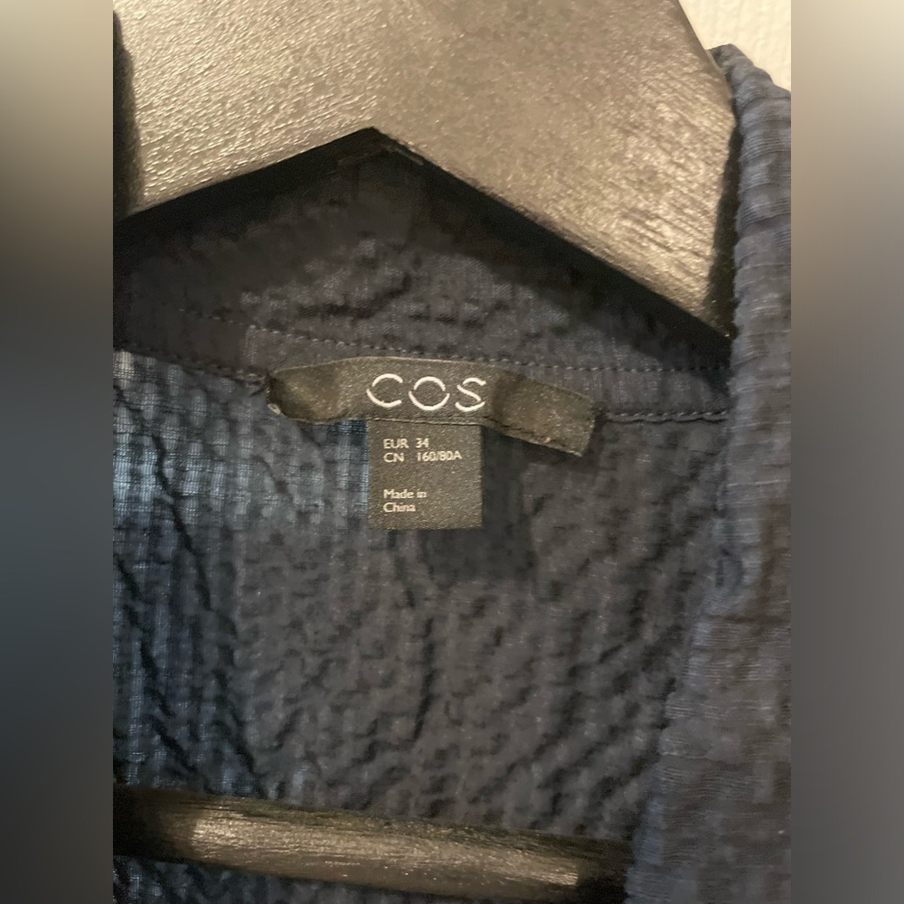 COS Blue Linen Tie Neck Shirt - Picture 3 of 5